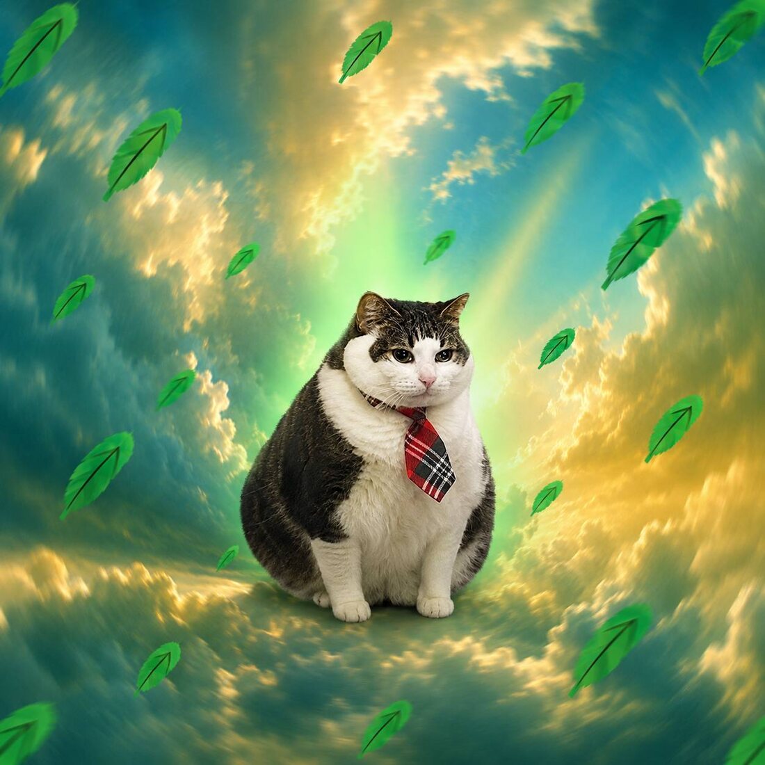 Chonks ascending through golden clouds